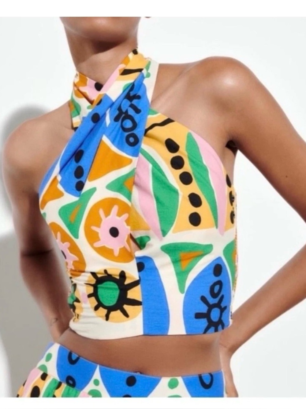 Multicolor Abstract Halter Crop Top - Vibrant Print